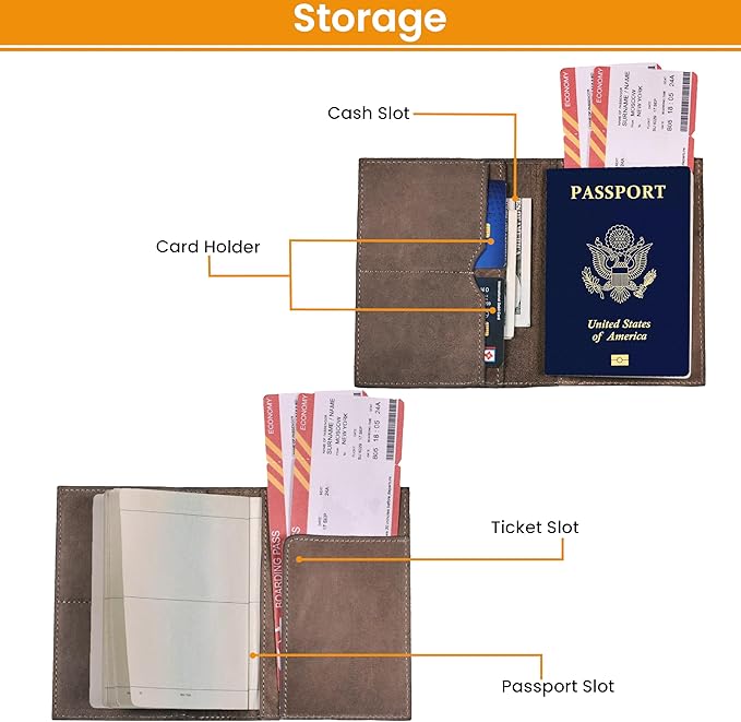 LEATHER VILLAGE Leather Passport Holder Cover – Travel Wallet with Card Slots, Vintage Passport Case for Men & Women – Cute Organizer for Travel Accessories & Documents - Grey