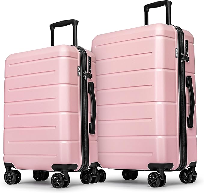KYME Luggage Sets 2 Piece Hardshell 22"/26" Suitcase with Spinner Wheels Hardside Suitcases Sets with TSA Lock Lightweight Travel Luggage Set with Cup Holder for Women Pink