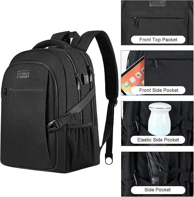 ANKUER Backpacks for Men Women, Backpack Fits Up 15.6 in Laptop Backpack for Travel, Backpacks with USB Charging Port, Work Business Backpack for School (Black)