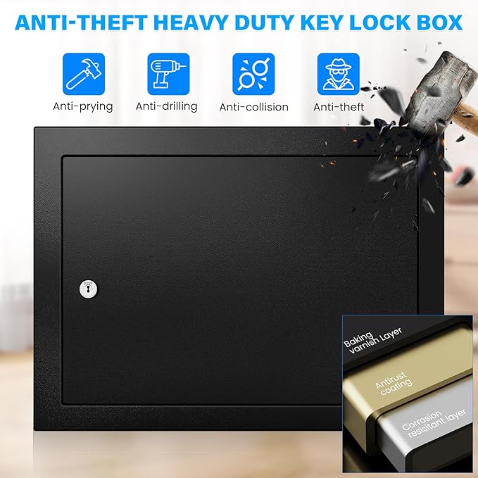 75 Keys Key Lock Box, Anti-Theft Key Cabinet with Key Tags, Key Organizer Wall Mount for Car Garage House Rental Office Business