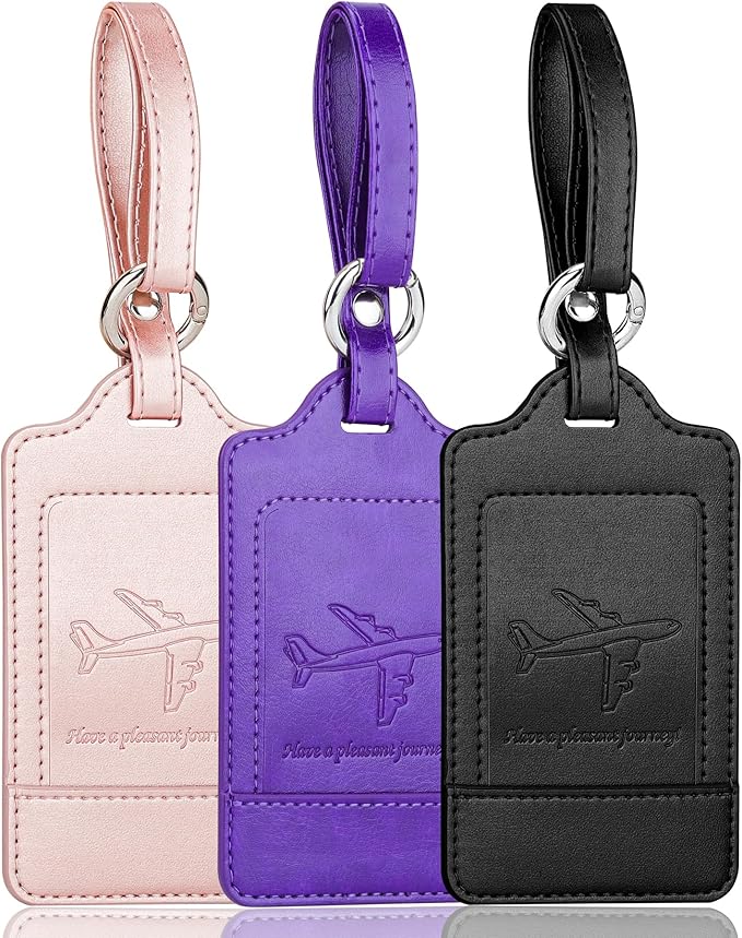 Teskyer Luggage Tags, 3 Pack Premium PU Leather Luggage Tags Privacy Protection Travel Bag Labels Suitcase Tags