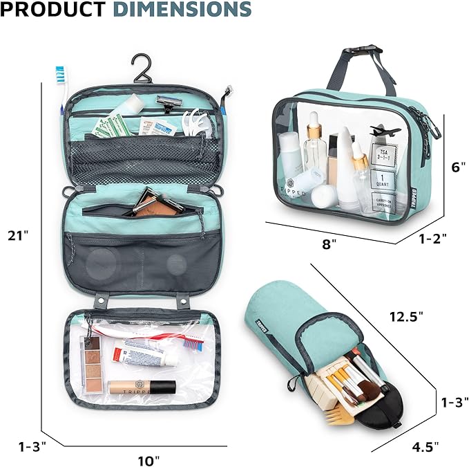 Toiletry Bag Kit Set: Hanging Travel Toiletry Bag + 311 TSA Cosmetic Liquid Bag + Ultralight Accessory Organizer Pouch