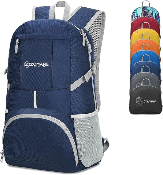 ZOMAKE Lightweight Packable Backpack 35L, Light Foldable Backpacks Water Resistant Collapsible Hiking Bag, Compact Folding Day Pack for Travel Camping(Navy Blue)
