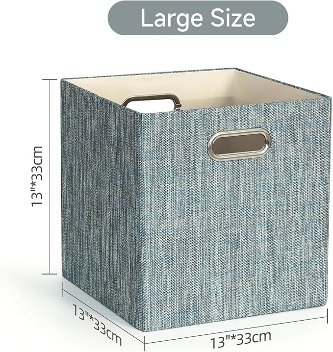 Posprica Storage Basket Bins,13×13×13 Foldable Storage Boxes Fabric Drawer Cubes for Closet Shelf Cabinet Bookcase - Set of 4,Teal