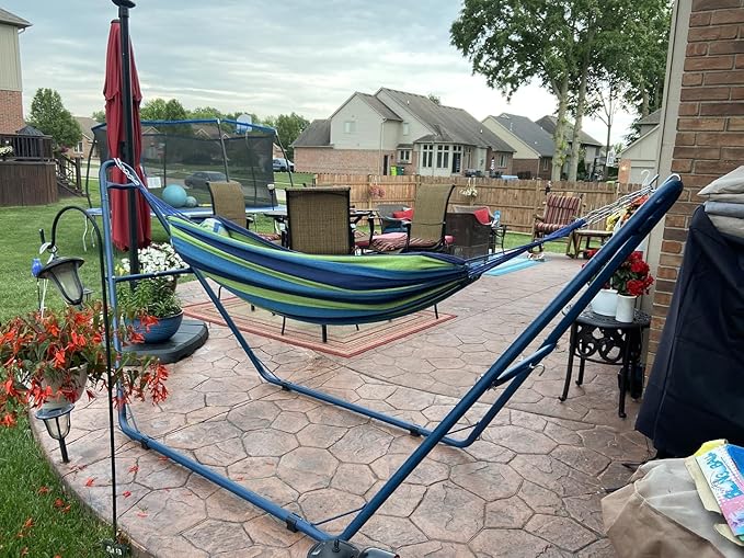 Sunnydaze Universal Double Hammock Stand Only - 550-Pound Capacity - Heavy-Duty Hammock Stand for Outside - Fits 9 to 14 Foot Hammocks - Blue