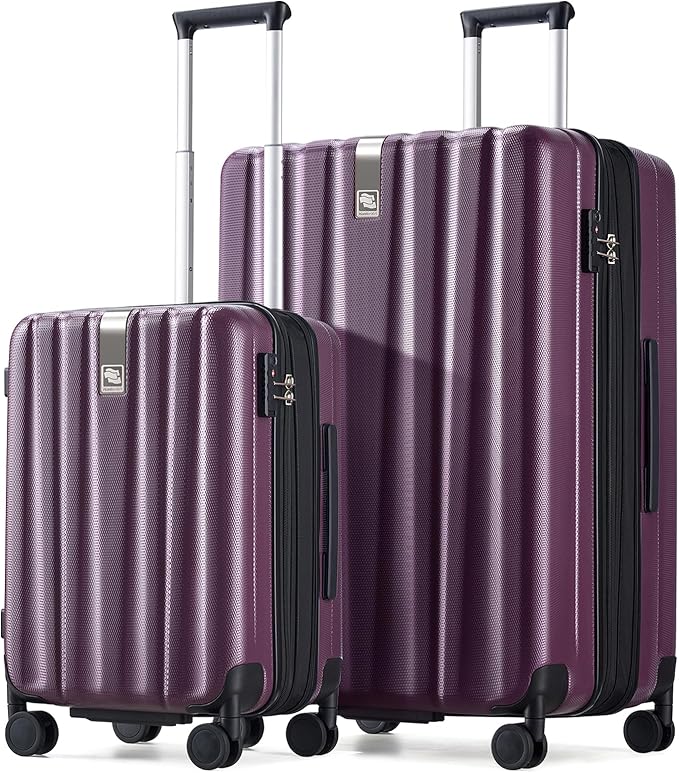Hanke Expandable Hard Shell Luggage Sets 2 piece Carry on Luggage with Wheels Suitcases Lightweight Checked Tsa Luggage Rolling Large Suitcase Travel Luggage Bag Woman Men 20/29 Inch(Purple)