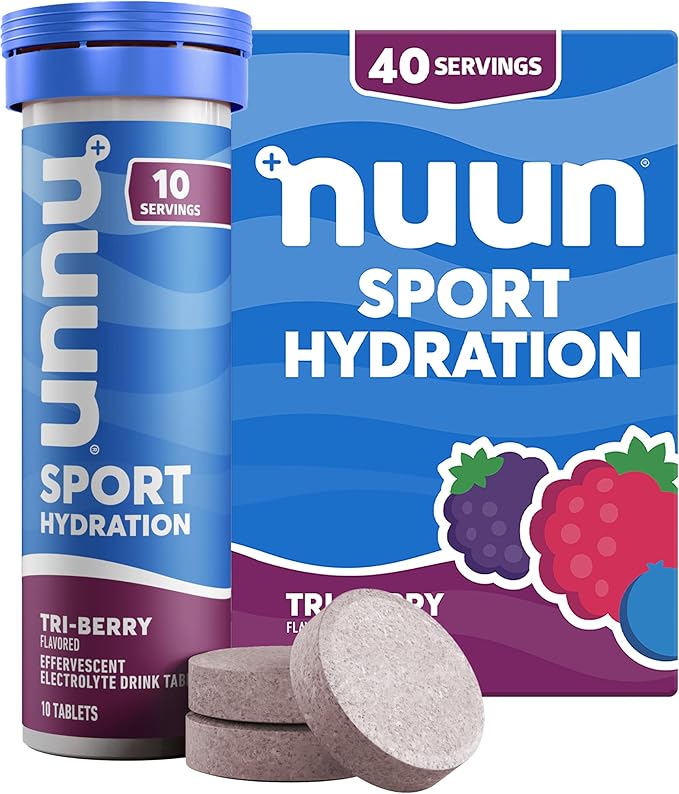 Nuun Sport Electrolyte Tablets with Magnesium, Calcium, Potassium, Chloride & Sodium, Gluten Free & Vegan, Tri-Berry, 4 Pack (40 Servings Total)