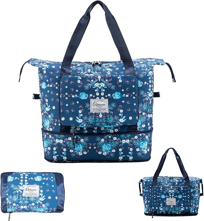 Large Capacity Foldable Travel Bag Expandable Portable Carry on Bag Dry&Wet Separation Sports Duffel Bags