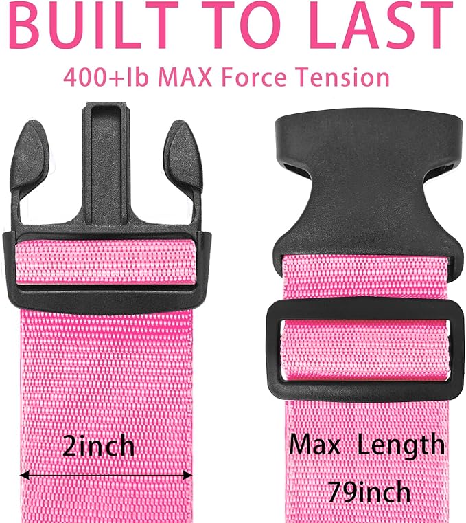 BILIONE 4 Pack Luggage Straps 79" Long Belts Keep Suitcase Secure While Traveling, TSA Approved Add a Bag Premium Accessory for Travel Bag Closure (2PCS Pink+ 2PCS Purple)
