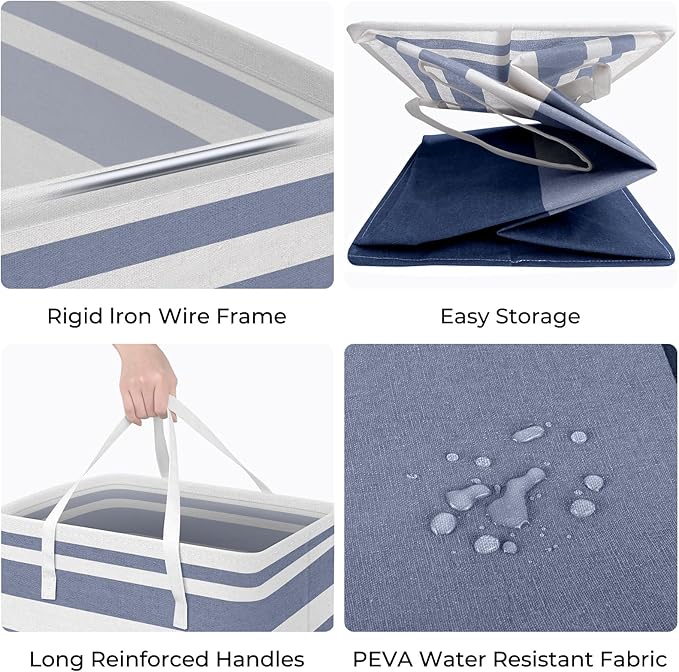 HomeHacks 2-Pack Large Laundry Basket, Waterproof, Freestanding Laundry Hamper, Collapsible Tall Clothes Hamper with Extended Handles for Clothes Toys in the Dorm and Family (Blue, 88L)