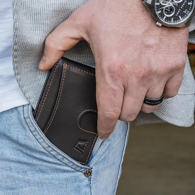 Kings Loot Custom Wallet for Men | Engraved Leather Slim Wallet with Money Clip | Personalized RFID Blocking Design | Minimalist & Stylish Wallets (Truffle)
