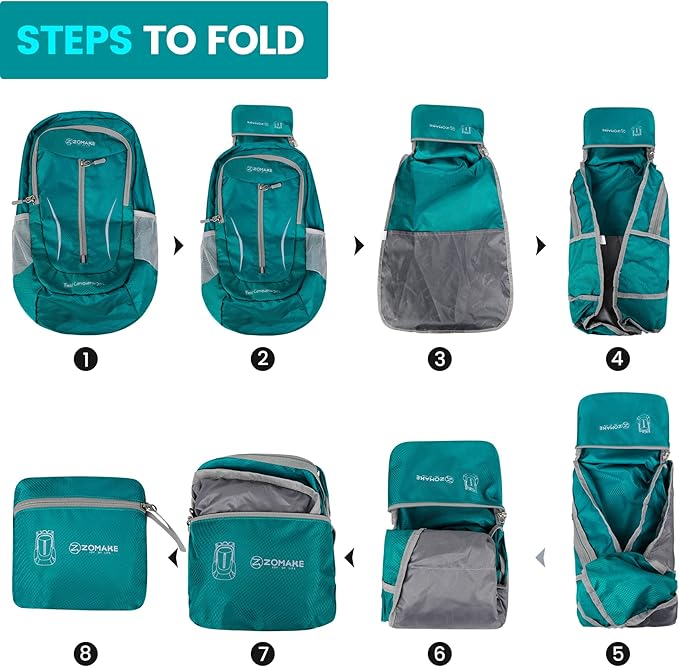 ZOMAKE Ultra Lightweight Packable Backpack 25L, Foldable Hiking Backpacks Water Resistant Small Folding Daypack for Travel(Lake Green)