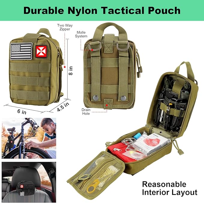 Survival Kit 256 in 1, First Aid Kit Survival Gear Tools Trauma Kit with Molle Pouch for Outdoor, Camping, Hunting, Hiking, Earthquake, Home, Office, Gifts for Men Dad Husband Women