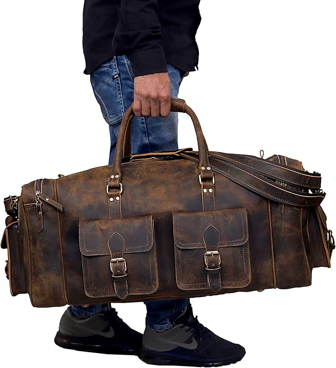 Large duffel bags for men holdall leather travel bag overnight gym sports weekend bag