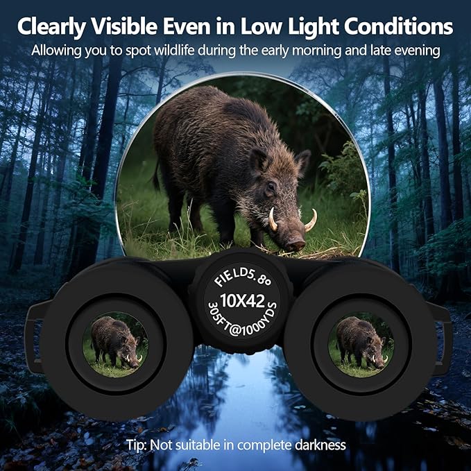 10x42 High Powered Binoculars for Adults, Kttrey Compact Waterproof Binoculars with Clear Low Light Vision for Bird Watching, Hunting, Cruise, Stargazing and Travel, Includes Carrying Bag and Strap