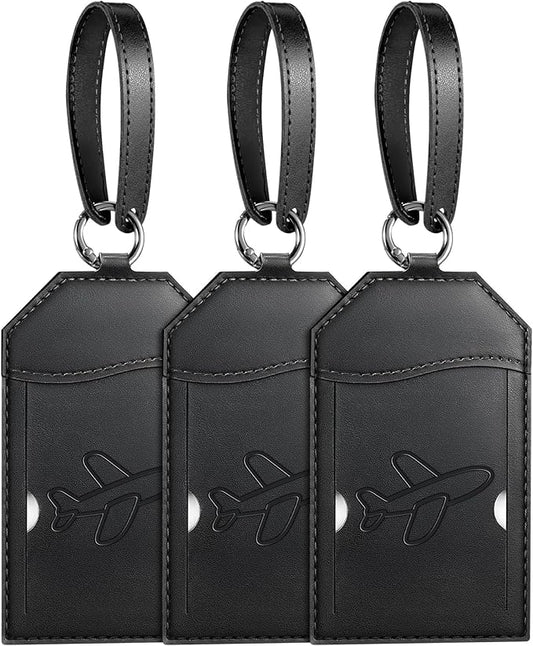 Mayski Luggage Tags for Suitcases 3 Pack Suitcase Bag Tags, TSA Approved, Metal Buckle, Bag Tags with Name ID Card Travel Essentials, Black Airplane