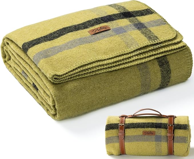100% Wool Blanket, 62" x 86", Warm, Thick, Washable, Military Wool Blanket, Great for Camping, Outdoors, Sporting Events, Survival Kits
