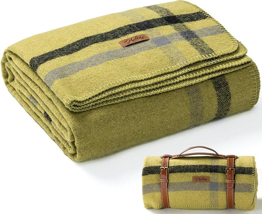 100% Wool Blanket, 62" x 86", Warm, Thick, Washable, Military Wool Blanket, Great for Camping, Outdoors, Sporting Events, Survival Kits