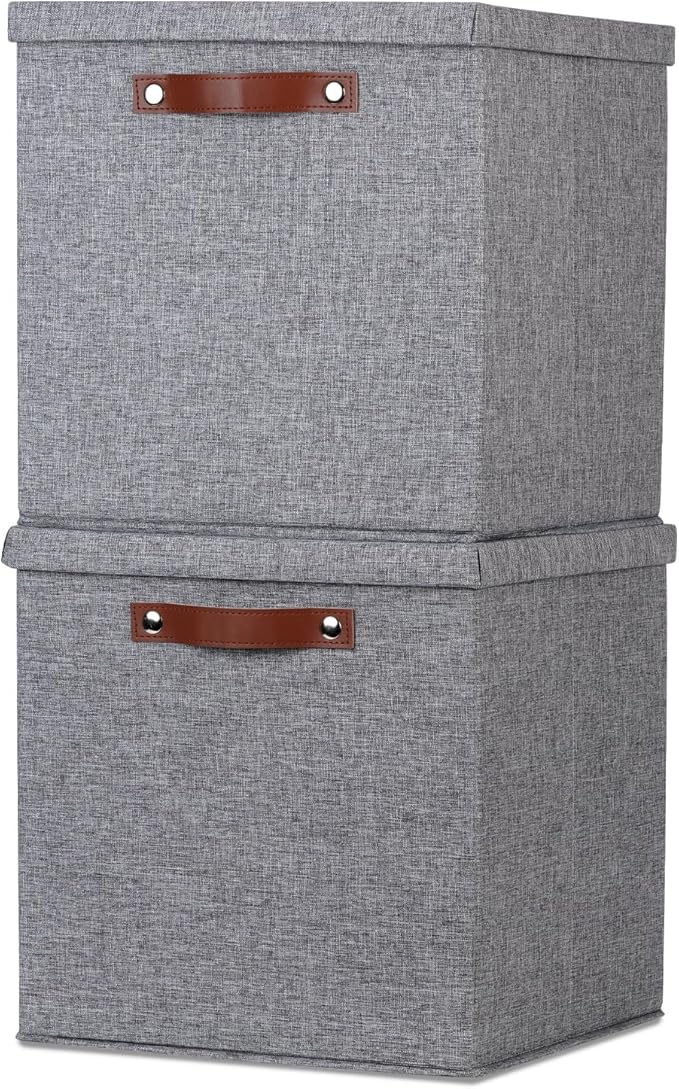 Temary Fabric Storage Bins with Lids 13 Inch Storage Cubes with Lid, Decorative Foldable Storage Boxes for Clothes, Closet Organizers (Grey, 13x13x13inch)