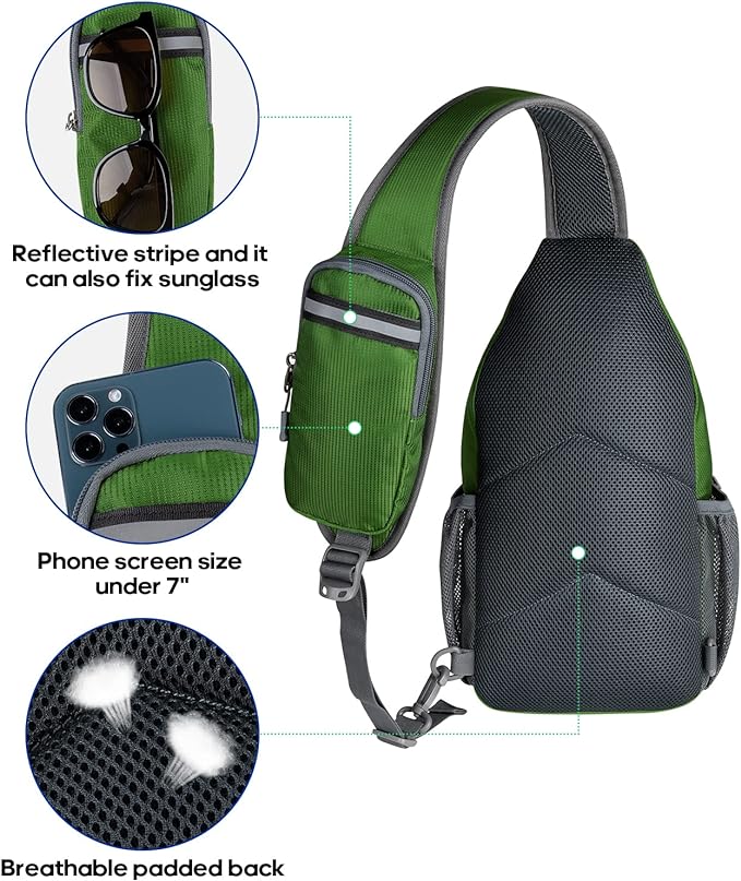 WATERFLY Crossbody Sling Backpack Sling Bag Travel Hiking Chest Bag Daypack