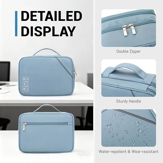 Lanola Universal Cable Organizer Electronics Accessories Cases for Cable, Charger,Power Bank, Phone, USB, SD Card,Memory Cards,Earphone,Flash Drive, Great for Travel and Business - Dark Blue
