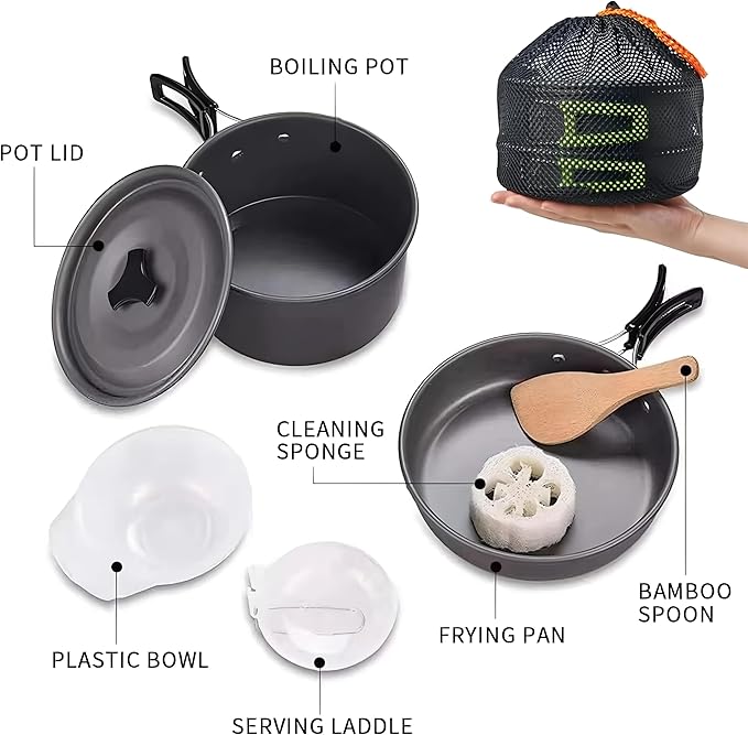 aiGear Camping Cookware Mess Kit, Non-Stick Camping Pan Pot Kettle, Lightweight Aluminum Camping Utensils, Collapsible Portable Camping Cooking Set for Outdoor Cooking Hiking Picnic