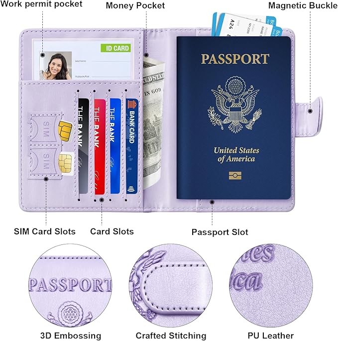 Herain Passport Holder for Travel Cruise Essentials, 2 Pcs Passport Cover Wallet Case Women Men Family, RFID Passports Book Card Holders Travel Accessorie Gifts Must Haves