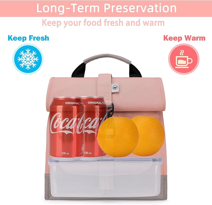 SUNNY BIRD Insulated Lunch Bag Pink Lunch Box Small Cooler Bag for Women, Girls, Adults and Teens (Pink)