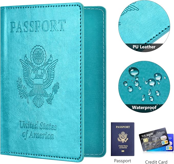Passport and Vaccine Card Holder Combo with Vaccine Card Slot, Passport Wallet, Passport Cover/ Case for Women and Men(AK-turquoise)