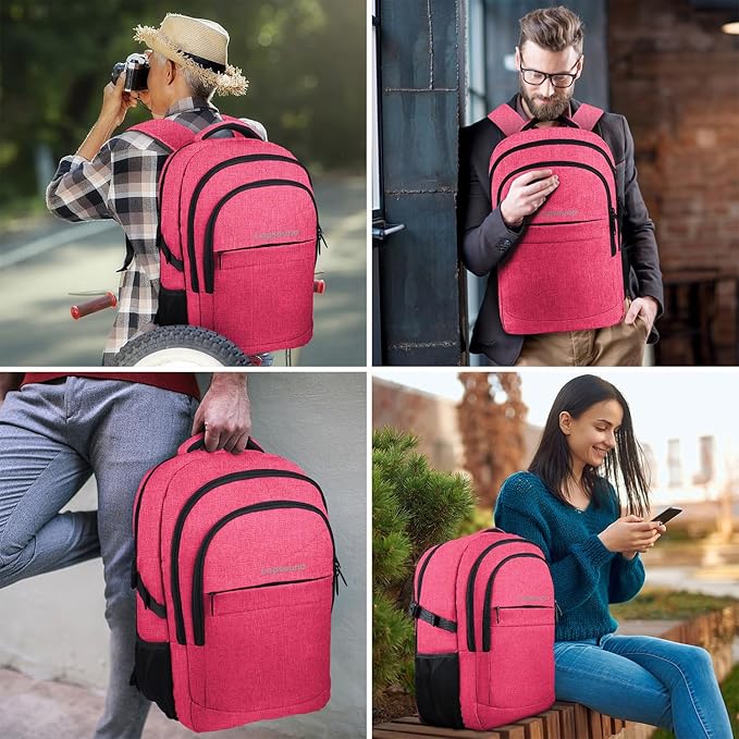 Lapsouno Travel Laptop Backpack, 15.6 Inch Travel Laptop Backpack, Water Resistant Casual Hiking Daypack, Computer Bag with USB Port, College School Business Backpack for Women, Pink