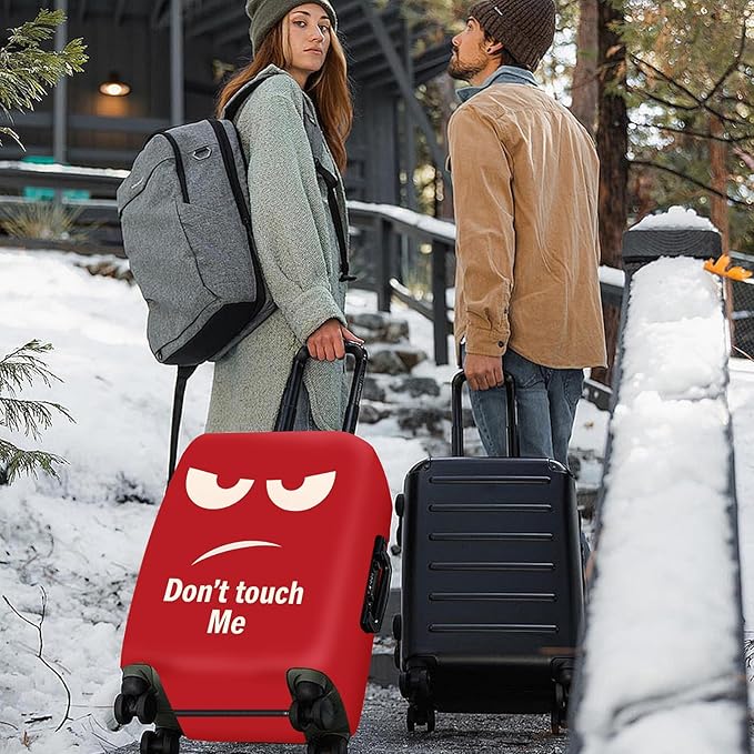 ANNA QUEEN Funny Luggage Cover, Don't Touch Me Red Face Design, Stretchable, Washable Travel Protector for 24-26 Inch Luggage
