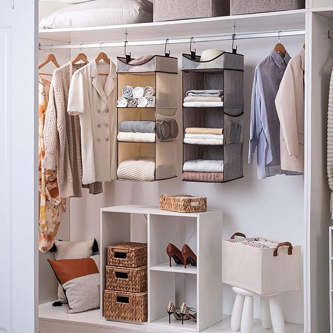 StorageWorks Hanging Closet Organizer, 3-Shelf Shelves with Top Shelf, 12" W x 12" D x 35 ¼"H, Mixing of Brown and Gray