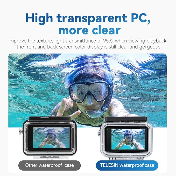 TELESIN Waterproof Case for DJI Action 5 Pro Action 4/3 Camera, with Anti-Fog Underwater Housing Shell Cage Supports 45M/148FT Deep Diving Scuba Snorkeling Swimming with Quick Release Screw