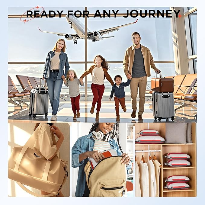 10 Set Compression Packing Cubes for Travel Essentials,Compressible Expandable Packing Cubes for Suitcase,OlarHike Luggage Organizer Bags for Travel,Handy Helper for Organizing Clothes(Orange)