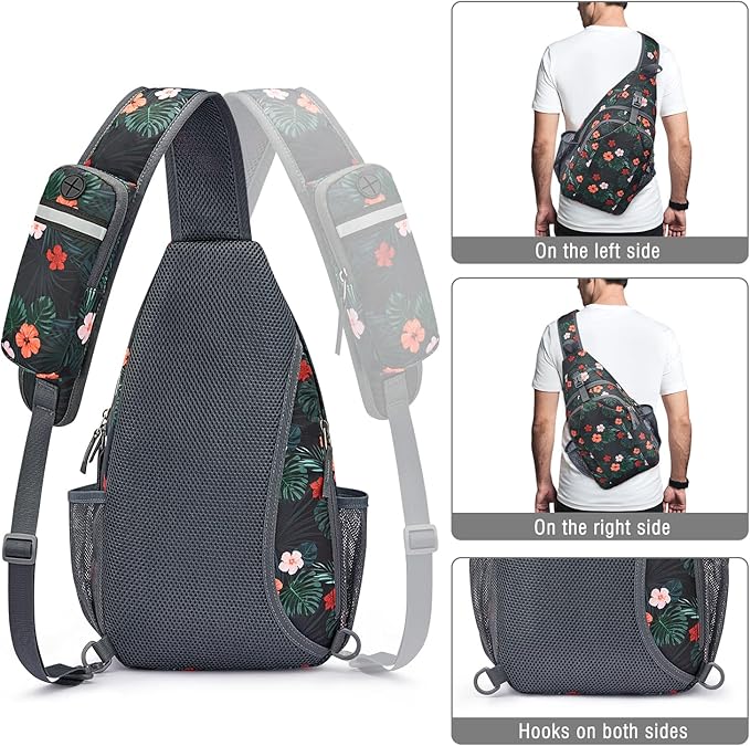 G4Free Sling Bag RFID Blocking Sling Backpack Crossbody Chest Bag Daypack for Hiking Travel(Black Base Floral)