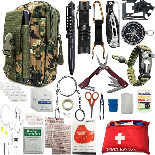 Survival Kit - All-in-One Survival Gear and Supplies for Camping, Hiking, Hunting, and Car Emergencies - Essential Tools, Great Gift for Men, Fathers, Boyfriends, Boys, Dads and Scouts