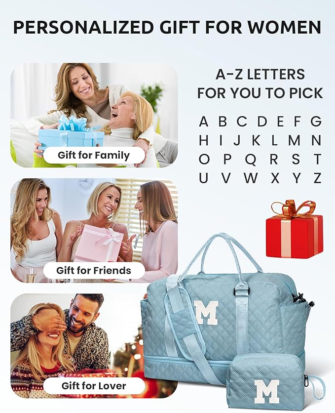 Gifts for Her-Overnight Bags for Women, Personalized Weekender Bag, Monogram Travel Bag, Letter Bag with Makeup Bag，Daughter Friend Gifts, Initial Gift for Mom Sister (Letter P)
