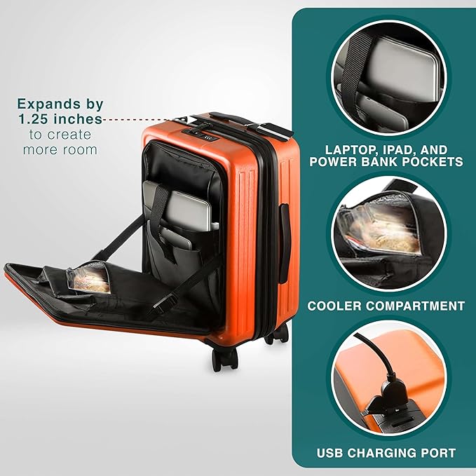 Luggage Sets 3 Piece, 22 Inch Carry on Luggage and 28 Inch Suitcases with Wheels Spinner, Durable Hard Shell Suitcase Set, Expandable Travel Suitcase, Orange