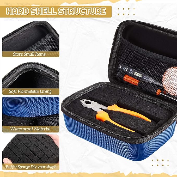 EVA Hard Case with Customizable Foam Protective EVA Carrying Case Shockproof Outdoor for Camera, Digital Products, Electronic Instruments with Knife(Blue,7.1 x 4.7 x 3.1 Inch)