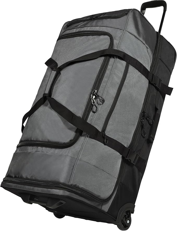 REDCAMP Large Rolling Duffle Bag with Wheels and Handle, 33-Inch Durable Heavy Duty Wheeled Travel Duffel Luggage, 2 Layers of Space