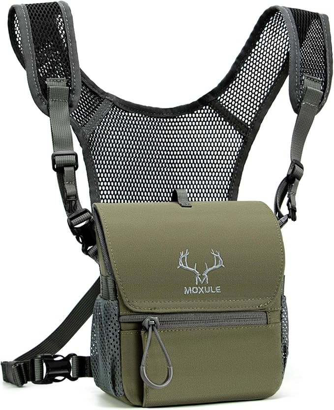 Binocular Harness Chest Pack: Bino Case with Magnetic Lid and Rain Cover for Hunting(Green)