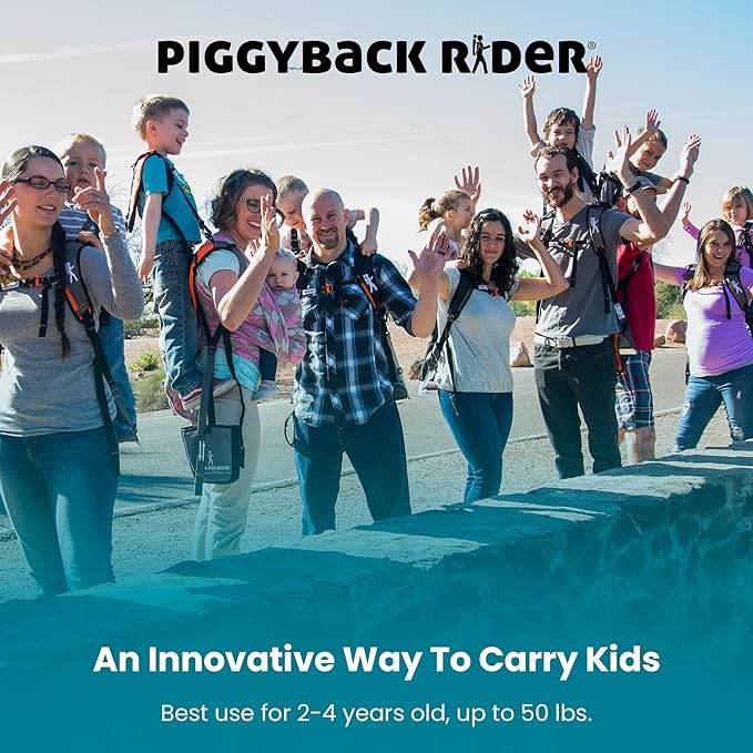 Piggyback Rider - Scout Standing Child Carrier Backpack for Events & Travel - Complete Parent & Child Set with Secure Safety Harness for Ages 2-4, Toddler Carrier Up to 50lbs