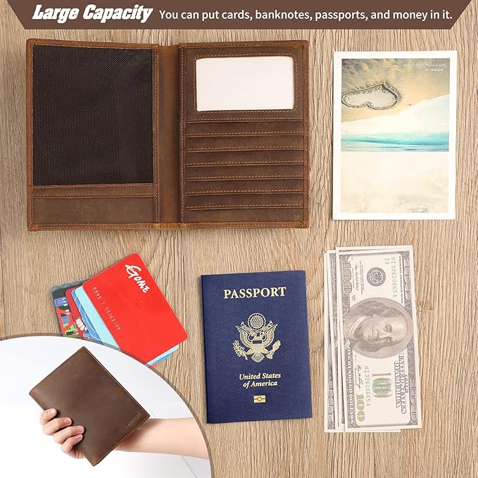 Jack&Chris Leather Passport Holder RFID Blocking Passport Travel Wallet Cover Case for Men Women Brown JC17