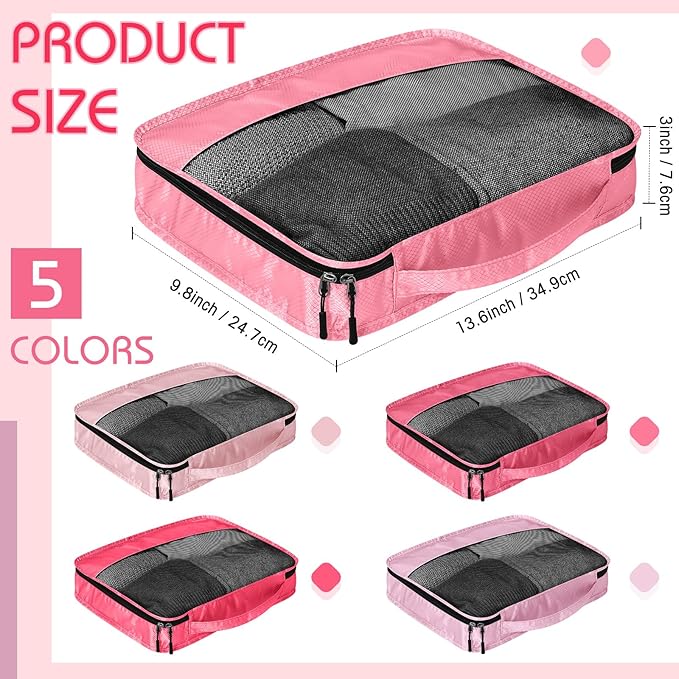 5 Pcs Packing Cubes for Suitcase Large Travel Cubes Carry on Luggage Organizer Bags for Clothes Accessories(S,Pink)