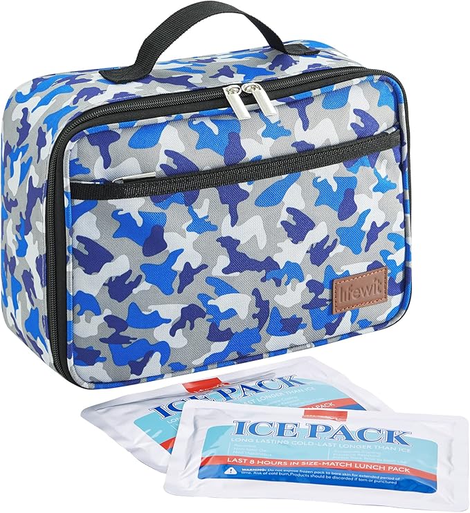 Lifewit Freezable Lunch Box, Insulated Reusable Lunch Bag with 2 Ice Packs, Mini Cooler Snack Bag for Bento Box for Salad, Sandwich, Snacks fo Men Women for Work, Blue Camo 5L