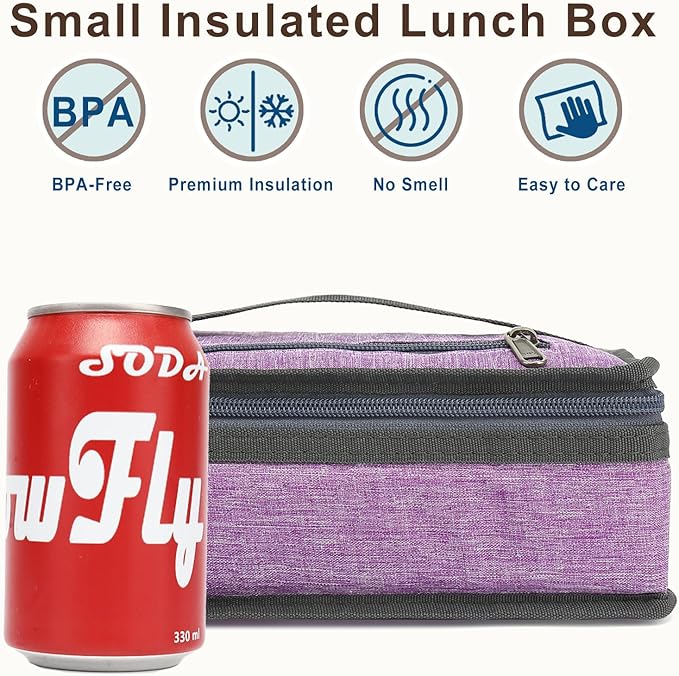 FlowFly Small Insulated Lunch box Portable Soft Bag Mini Cooler Thermal Meal Tote Kit with Handle for Work & School, Purple