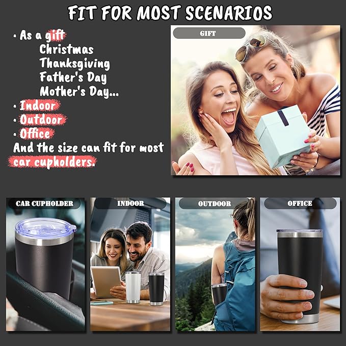 20 oz Tumbler with lid Double Wall Vacuum Insulated Tumblers Stainless Steel Coffee Mug Travel Coffee Tumbler Powder Coated Tumbler Cup Keep Hot&Cold - (Black 1 Pack)