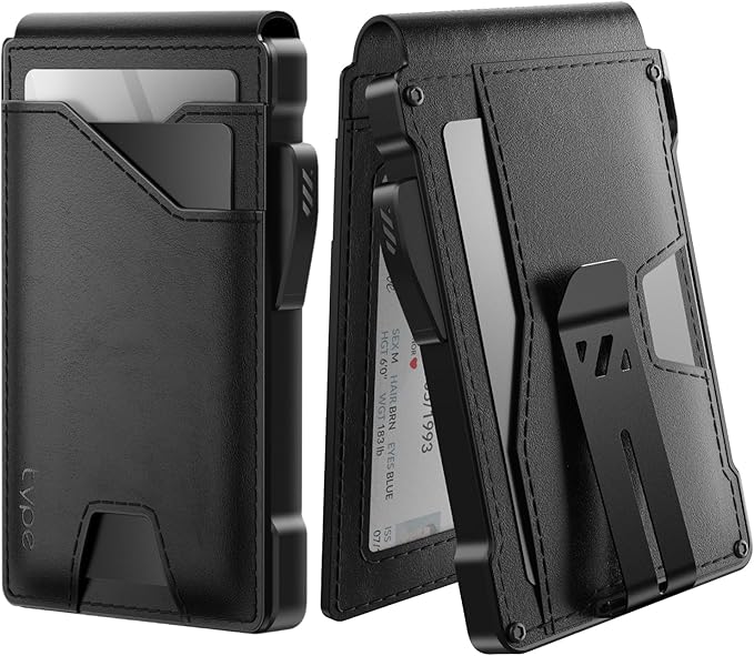 typecase Tactical Wallet for Men Card Holder: Pop Up Card Case, Genuine Leather, Smart, RFID Blocking, Slim, Minimalist, Thin, Front Pocket - 9-13 Card Capacitiy, ID Window, Money Clip (Black)