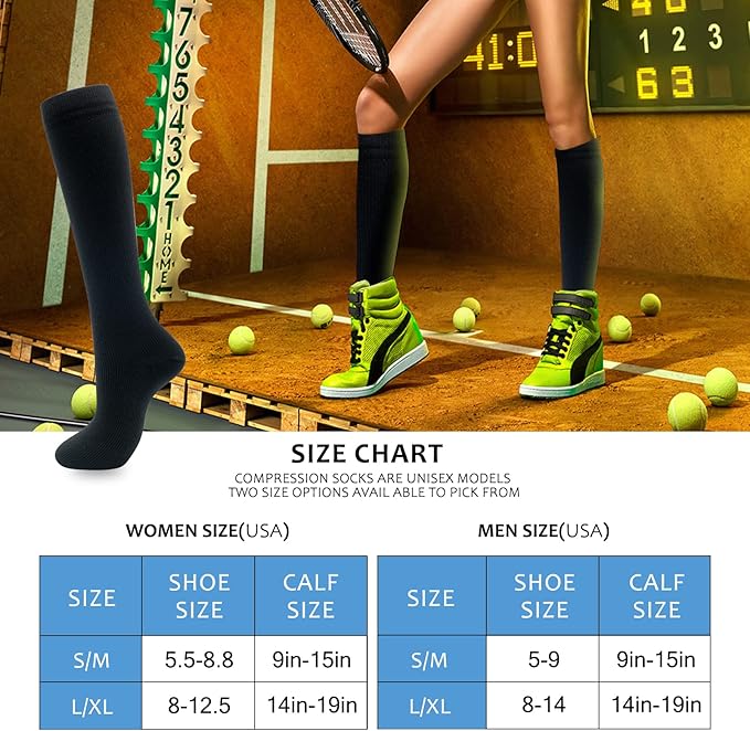 Compression Socks for Women Men Circulation Knee High 8 Pairs for Nurses, Running, Travel, Athletic