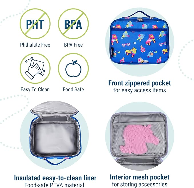 Wildkin Kids Insulated Lunch Box – Durable and Reusable for School & Travel - Rad Roller Skates